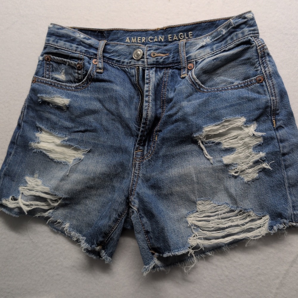 AMERICAN EAGLE OUTFITTERS Womens Sz 00 Blue Denim 90s Boyfriend Shorts Mini Y2K